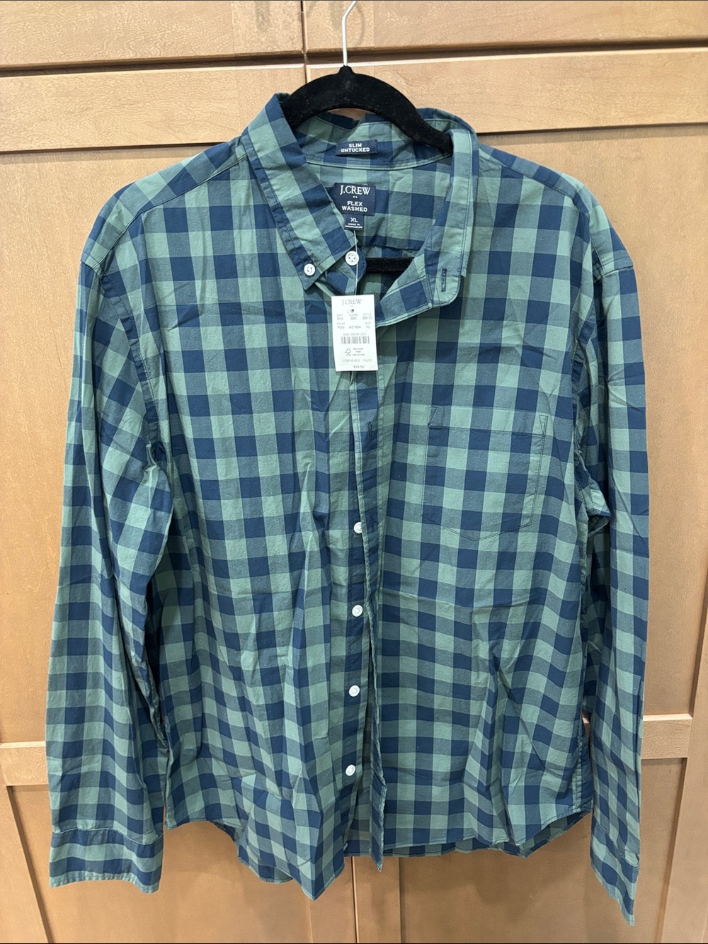 J. Crew Men's Green Navy Check Button-Down Shirt